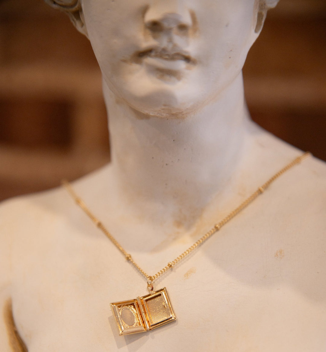 Gold Book Locket Necklace