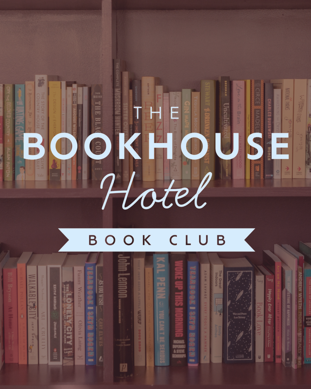 The Bookhouse Hotel Book Club logo over a bookshelf
